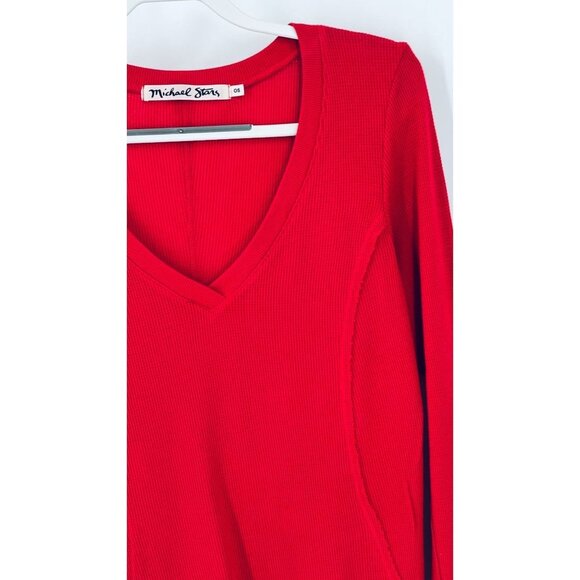 Michael Stars Waffle Knit T Shirt  Long Sleeve V Neck Reverse Seam - Picture 5 of 16
